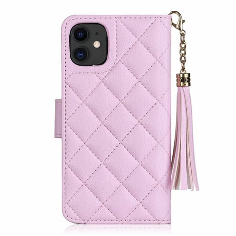 手帳型 アイフォン13pro/13promaxケース カード収納 iphone12/11カバー   ピンク フリンジ 付きM1071