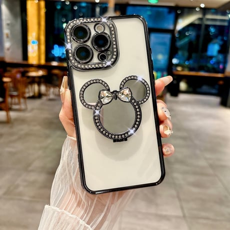 ミラー iphone17pro/17Airケース ジュエリー スタンド付 iPhone16pro/15plus/14proカバー カメラ保護 キラキラインナーシート付き  [M5547]