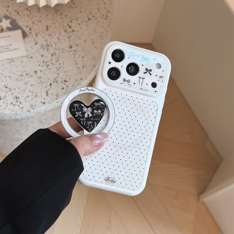 リボン柄ハートリングスタンド iPhone17Pro/17ケース MagSafe対応 iPhone16Pro/15/14ケース カメラ保護 耐久性ある [M6443]