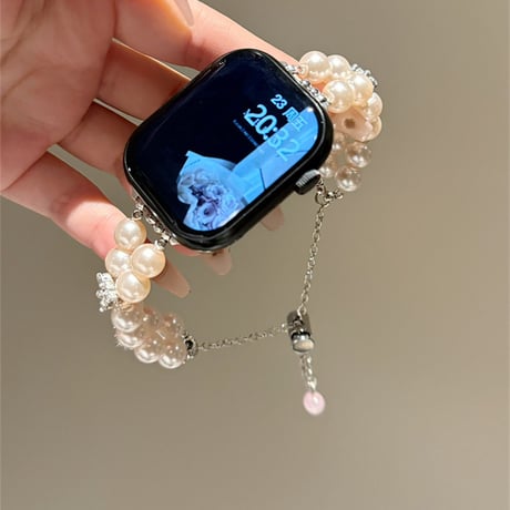 おしゃれ AppleWatch10ベルト パール Ultra2/1/SE(第2/1世代)/Series9/8/7/6/5/4/3/2/1アップルウォッチバンド 可愛い[M4606]