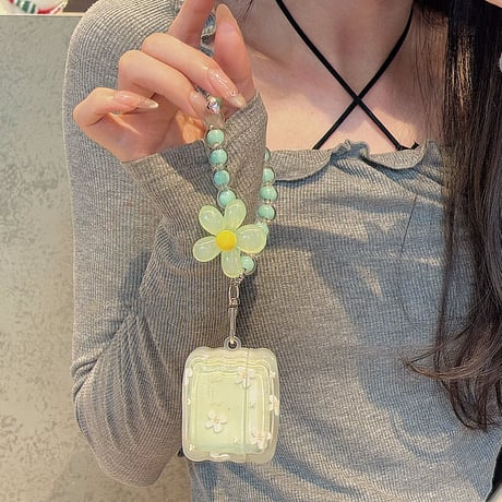 花柄 Airpods4ケース チェーン付 淡色 AirpodsPro2ケース エアーポッズ3/2 かわいい ギフトにおすすめ[M5582]