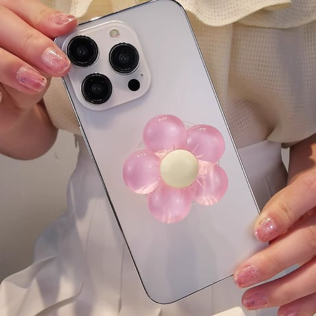 花スマホグリップ かわいい キラキラ 艶ありグリップトーク  伸び縮み式 落下防止 卓上スタンド機能 女子力UP ギフトにおすすめ[M3271]