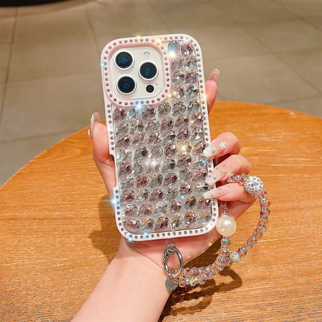 豪華ダイヤ iPhone16Pro/16カバー ジュエリー キラキラ iPhone15plus/14/13promaxケース 贅沢 ストラップ 高級感たっぷり [M5291]