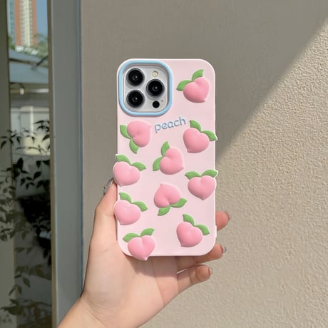ピーチ桃 iphone14/13ケース 立体感可愛い iPhone12/11カバー 頑丈 シリコン キュート プレゼントにおすすめ[M2914]