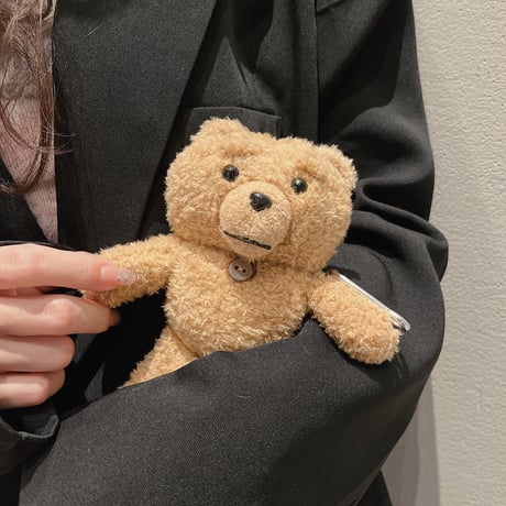 クマぬいぐるみ AirPodsPro2ケース フワフワ かわいい airpods3/2ケース フック付き 手さわりいい  ギフトにおすすめ[M3405]