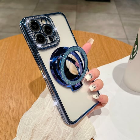 鏡MagSageリングスタンド iPhone15pro/15promaxケース ジュエリーキラキラiphone14/13/12proケース クリア コスパ最強[M4075]