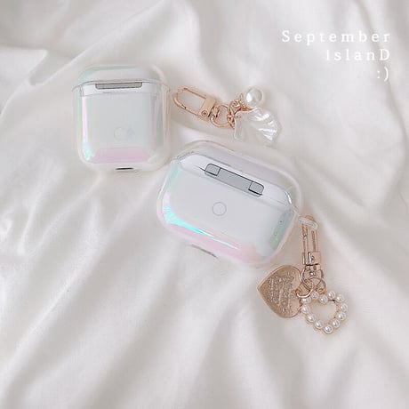 airpods3ケース  オーロラ色 キラキラ airpodsproカバー  真珠アクセサリー付き 女子力アップ  綺麗 オシャレ 艶ありM1380