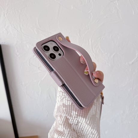手帳型 アイフォン16pro/15ケース ストラップ付 革製 iPhone14promax/13/12カバー カード収納 スタンド付[M4462]