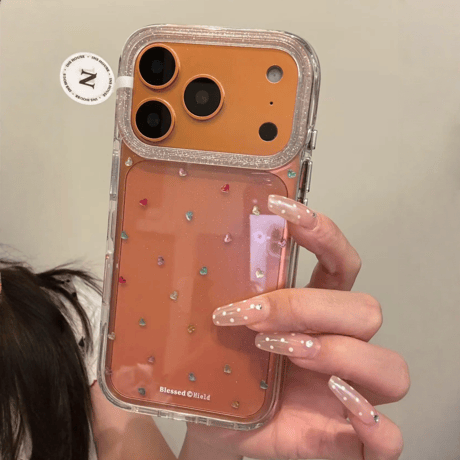 カラーハートデコ iPhone17/17proケース キラキラララメ iPhone17promax/16/15Proカバー クリスタルストラップ 黄ばまない[M5705]