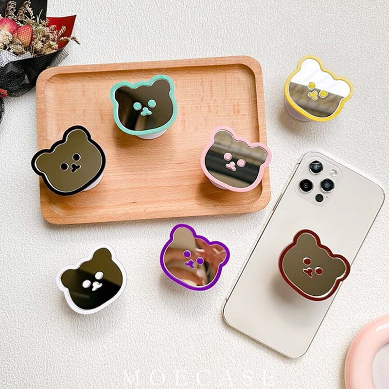 熊ちゃんミラースマホグリップ かわいい キラキラ グリップトーク 伸び