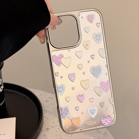 ハート柄ミラー アイフォン16/16proケース 女子力高い iPhone15promax/14pro/13promaxカバー 夏に人気 頑丈[M5446]