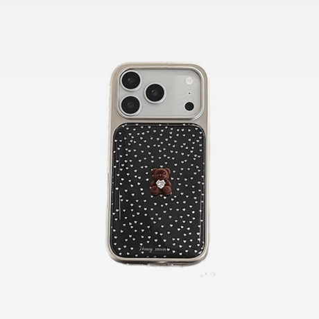 ダイヤ熊ちゃん iPhone17Pro/17ケース 水玉模様 iPhone16Pro/15カバー ストラップ 女子力高い [M5919]