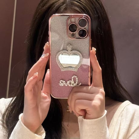 可愛い鏡付 iPhone16pro/16plusケース ラメ入り iPhone15pro/SE/14カバー おしゃれ 女子力高い 人気[M5263]