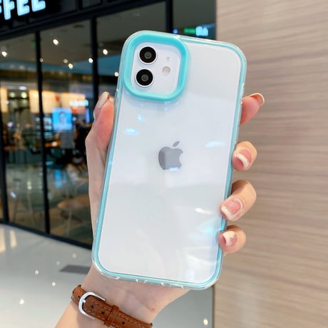【iPhone15対応】カラー枠クリア iphone13mini/13promaxカバー  お揃い iphone11/12miniケース   頑丈 シンプルコーデ   M1101