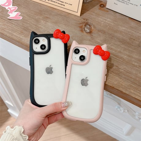 猫の耳 iPhone15/15proケース リボンデコ iphone14promax/13pro/12カバー 可愛い 黄ばまない[M4301]
