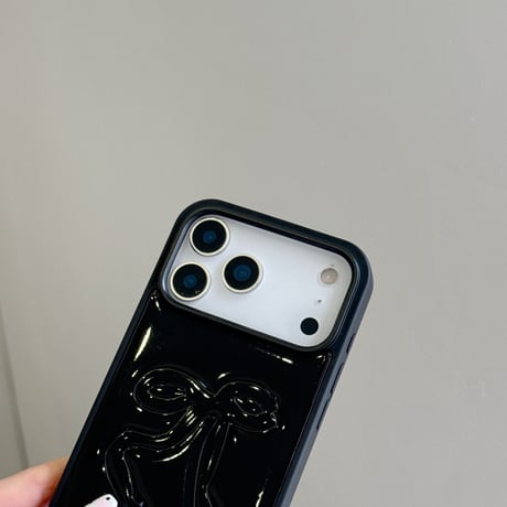 リボン iPhone18Pro/17Proケース レザー レッド/ブラック iPhone17/16Pro/15/14ケース 光沢感 可愛い エレガント[M6650]