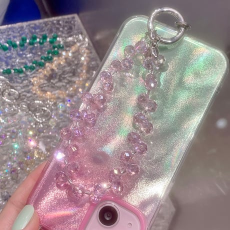 「iPhone16」クリスタル ストラップ バックチャーム 高級感 キラキラ きれい 大人可愛い かわいいオシャレ 取り付け外し簡単 [M4676]