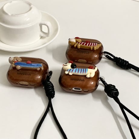 ダックスフンド Airpods第四世代ケース リングとストラップ付 AirpodsPro2ケース airpods3カバー かわいい お揃い[M5437]