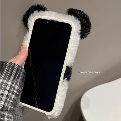 フワフワPanda iphone15/15proケース 可愛すぎ iphone14/13/12/11カバー 秋冬におすすめ 柔らかい ギフトにおすすめ[M3626]