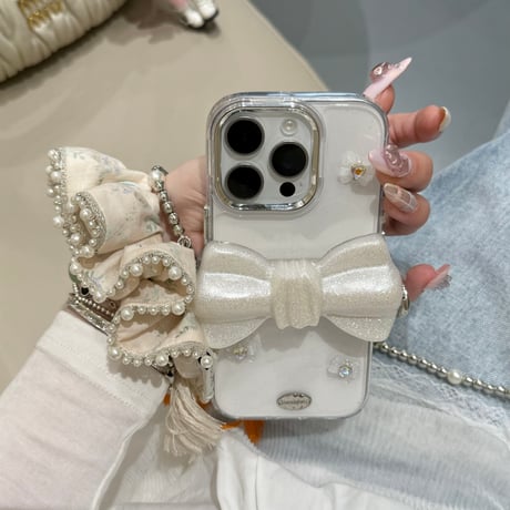 リボンショルダーチェーン iPhone16pro/16ケース ハートダイヤ iPhone15/14pro/13promaxカバー 女子力高い 多機能便利 [M5189]