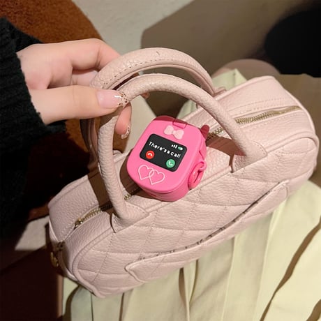 【Airpods4】携帯電話デザイン Airpods3/2ケース 鏡付 ピンク  Airpodspro2/proカバー リング付き 可愛すぎ ギフトに最適[M4554]