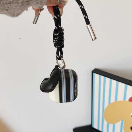 縞模様 Airpods 4ケース ハートデコキーチェーン付 Airpods3/Pro2ケース airpodsproカバー  トレンド人気[M4882]