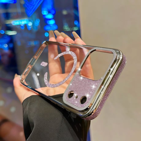 キラキラカメラ枠 iPhone17/17Proケース MagSafe対応 ラメライン iPhone17ProMax/Airケース 耐衝撃 高級感 [M5730]