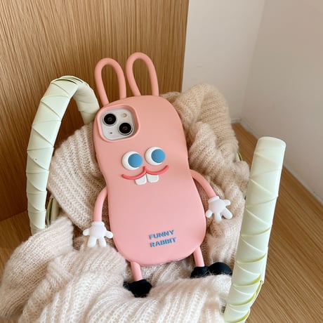 ウサギ iPhone14/13ケース ピンク シリコンアイフォン12/11カバー かわいい 耳持ち手 頑丈 プレゼントにおすすめ  [M3117]