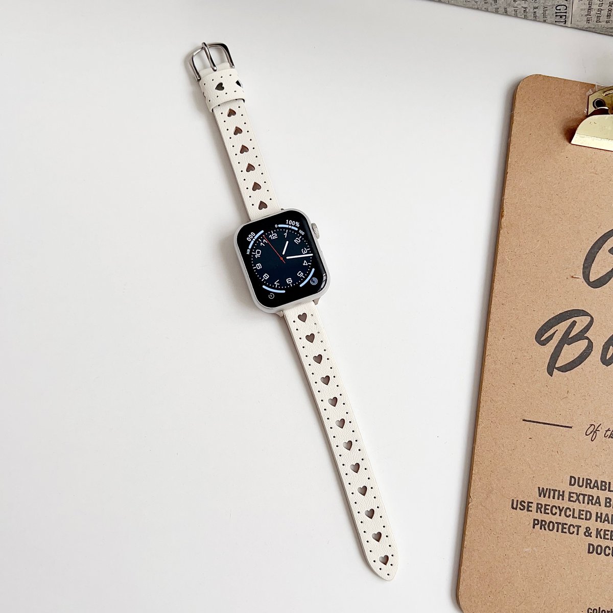 本革 Apple watchベルト 透かし彫り ハート アップルウォッチバンド 