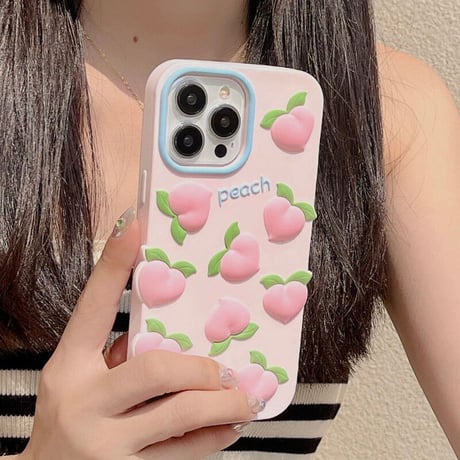 ピーチ桃 iphone14/13ケース 立体感可愛い iPhone12/11カバー 頑丈 シリコン キュート プレゼントにおすすめ[M2914]