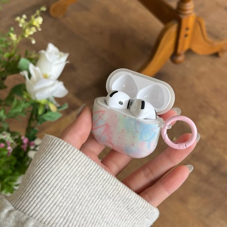 落書き Airpods第4世代ケース ピンク/ブルー Airpods3/Pro2ケース airpodsproカバー リング付 頑丈 シック[M5110]