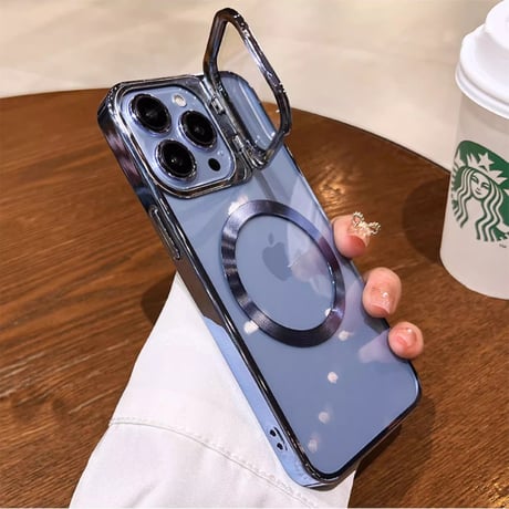 カメラカバー付 Magsafe iPhone15/15proケース スタンド機能 iPhone14Pro/13/12カバー  画質に影響しない 黄ばまない 高透明[M3683]