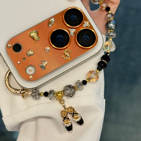 クール カメラ保護カバー メタル iPhon17ProMax/17Pro/17/Air 可愛いバレエシューズストラップ 女子力アップ [M5915]