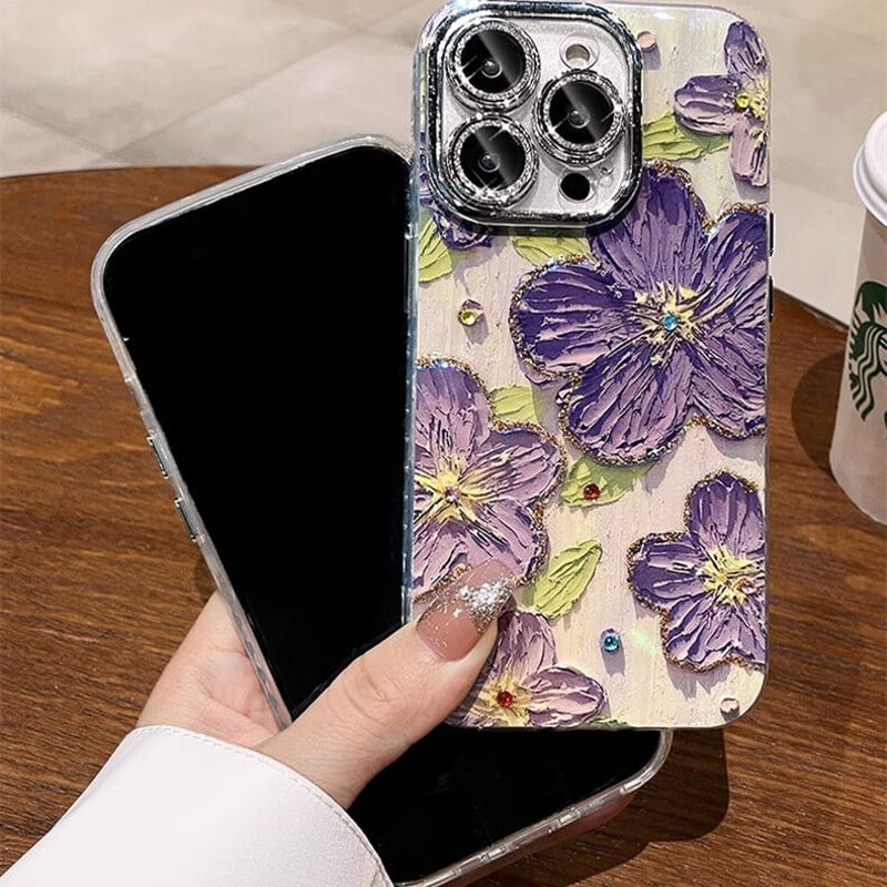 オシャレ花柄 iPhone15/15Plusケース キラキラ カメラ保護 iPhone14pr
