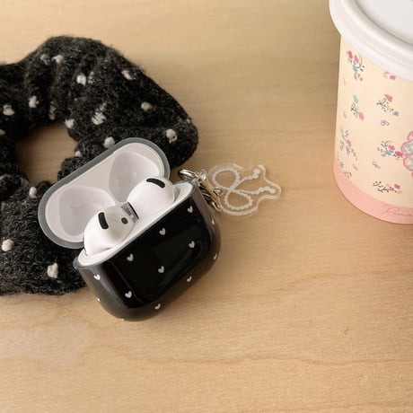 ハート柄 Airpods 4ケース リボンキーホルダーとリング付 Airpods3/Pro2ケース airpodsproカバー 可愛い 女子力高い[M5093]