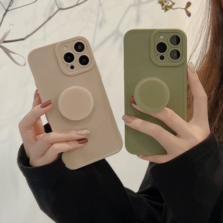 高級感 iPhone14pro/14plusケース スマホグリップ付 アイフォン13/12ミニ/11proカバー シンプル シック 実用 おそろい [M2563]