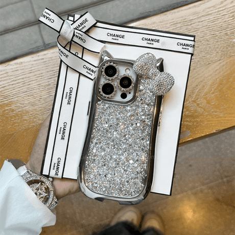 豪華 iPhone16Pro/15ケース ダイヤリボン iPhone15pro/14/13/12カバー キラキラグリッター おしゃれストラップ ギフトに最適 [M4708]