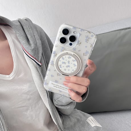 MagSafeリングスタンド iPhone16/16Proケース 花柄 ワイヤレス充電iPhone15Pro/14/13カバー コスパ抜群 女子力高い [M4853]