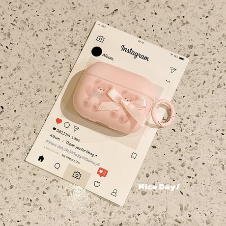 リボン熊ちゃん Airpods4/Pro3ケース ピンク 韓国っぽ Airpods 3カバー  AirpodsPro2/1  リング付 可愛すぎ プレゼントにおすすめ [M6068]