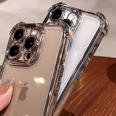 耐衝撃加工 iPhone16pro/16promaxケース メッキ クリアiphone15pro/14/13promax/12カバー 黄ばまない 丈夫[M4665]
