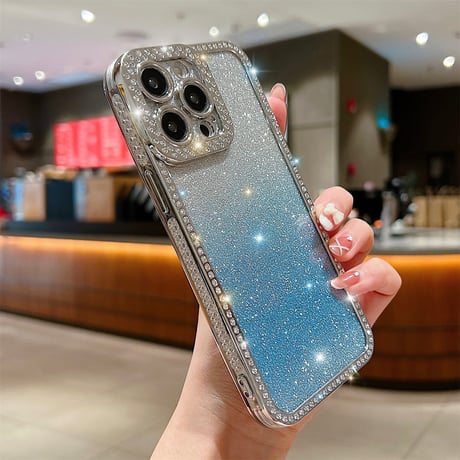 ストーン iPhone15plus/15proケース キラキラ ラメ入りシート付 アイフォン14pro/13pro/12カバー きれい 人気 [M3876]