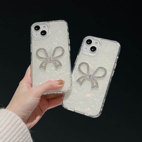 ジュエリーリボン iPhone15/15proケース シェル iPhone14/13pro/12ケース  オシャレキラキラ 女子力アップ[M3871]