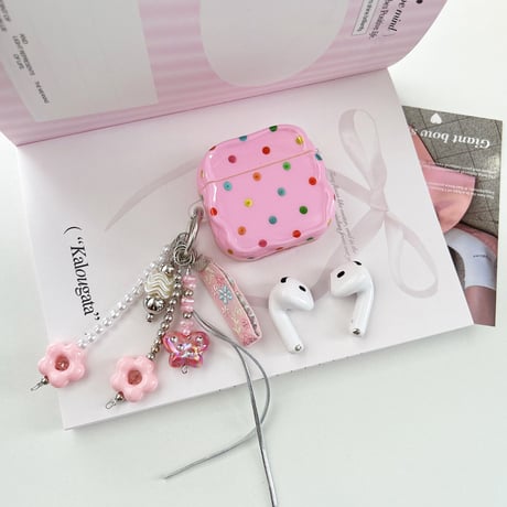 キラキラ感水玉模様 Airpods Pro3ケース うねうねライン Airpods4/3カバー pro2/pro1 リング/花キーホルダー ギフトにおすすめ[M6382]