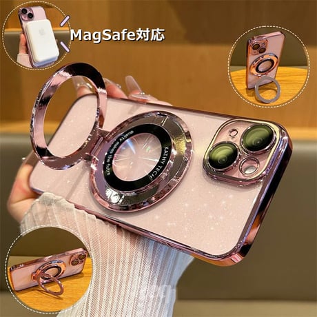 キラキラスマホリング兼スタンド iPhone17Pro/17ProMaxケース  MagSafe対応 綺麗iPhone16pro/15/14/13Proクリアカバー ラメ入り [M3744]