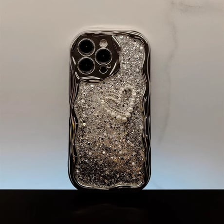 うねうねキラキラ iPhone15/15proケース グリッター入り 真珠ハート iPhone14pro/13/12/11カバー 女子力UP トレンドファッション[M3999]