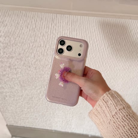 花付ミラーリング iPhone17/17Proケース レザー iPhone16Pro/15pro/14ケース エレガント スタンド付[M6300]