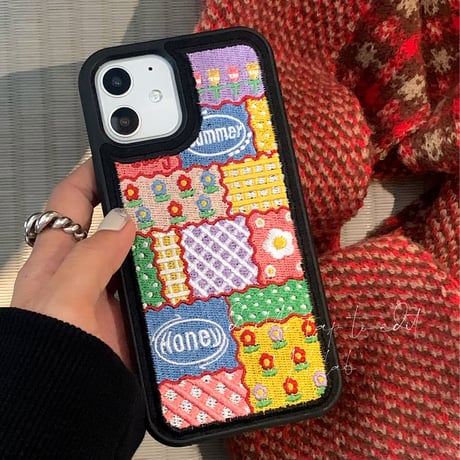 刺繡 ガーデン iphone14plus/14proケース 草花柄 iphone13/12/11カバー   手つくり 韓国風 大人可愛い[M2236]