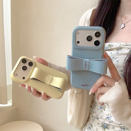 リボンスタンド iPhone17/17proケース 皮製/ジーンズ iPhone16/15Pro/14Promaxカバー 高品質 高級感 便利[M6063]