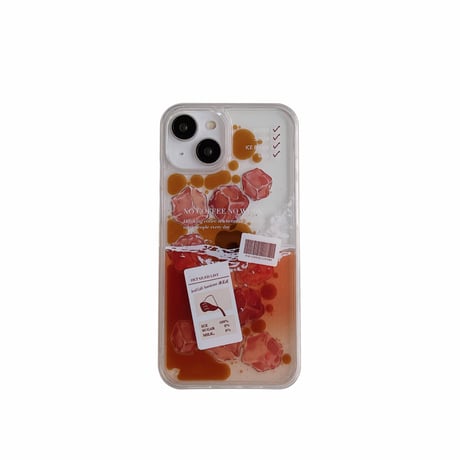 動く液体アイスコーヒー iPhone16/15pro/13/14ケース  氷入り ラッテ  アイフォン12/11proクリアカバー 面白い ストレス解消 頑丈 [M2958]