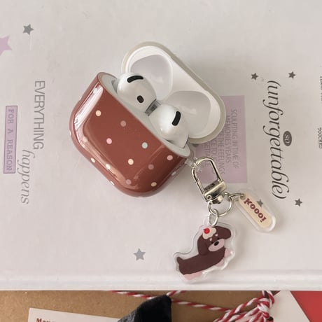 水玉模様 Airpods 4ケース チェック柄 Airpods3/2カバー Airpodspro2/pro 犬ちゃんキーホルダー かわいい [M5029]